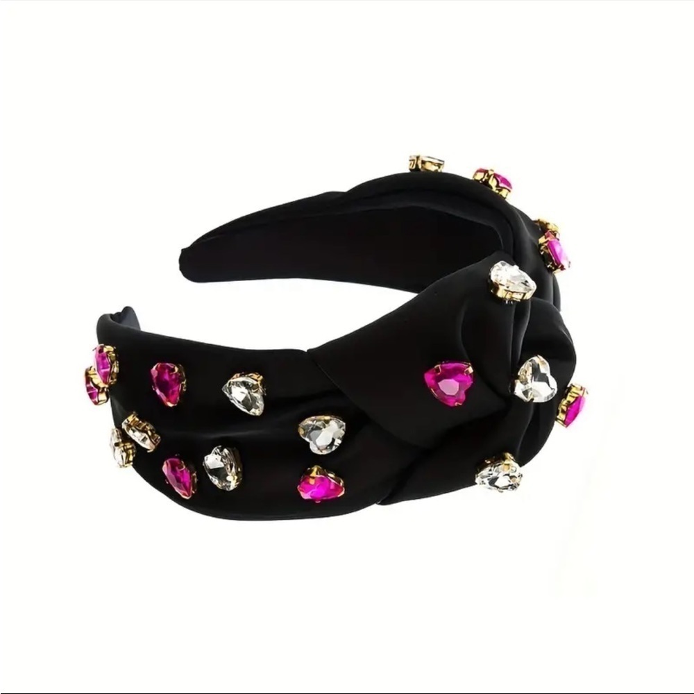 New Baroque top tie knot  headband w/ decorated heart shaped rhinestones